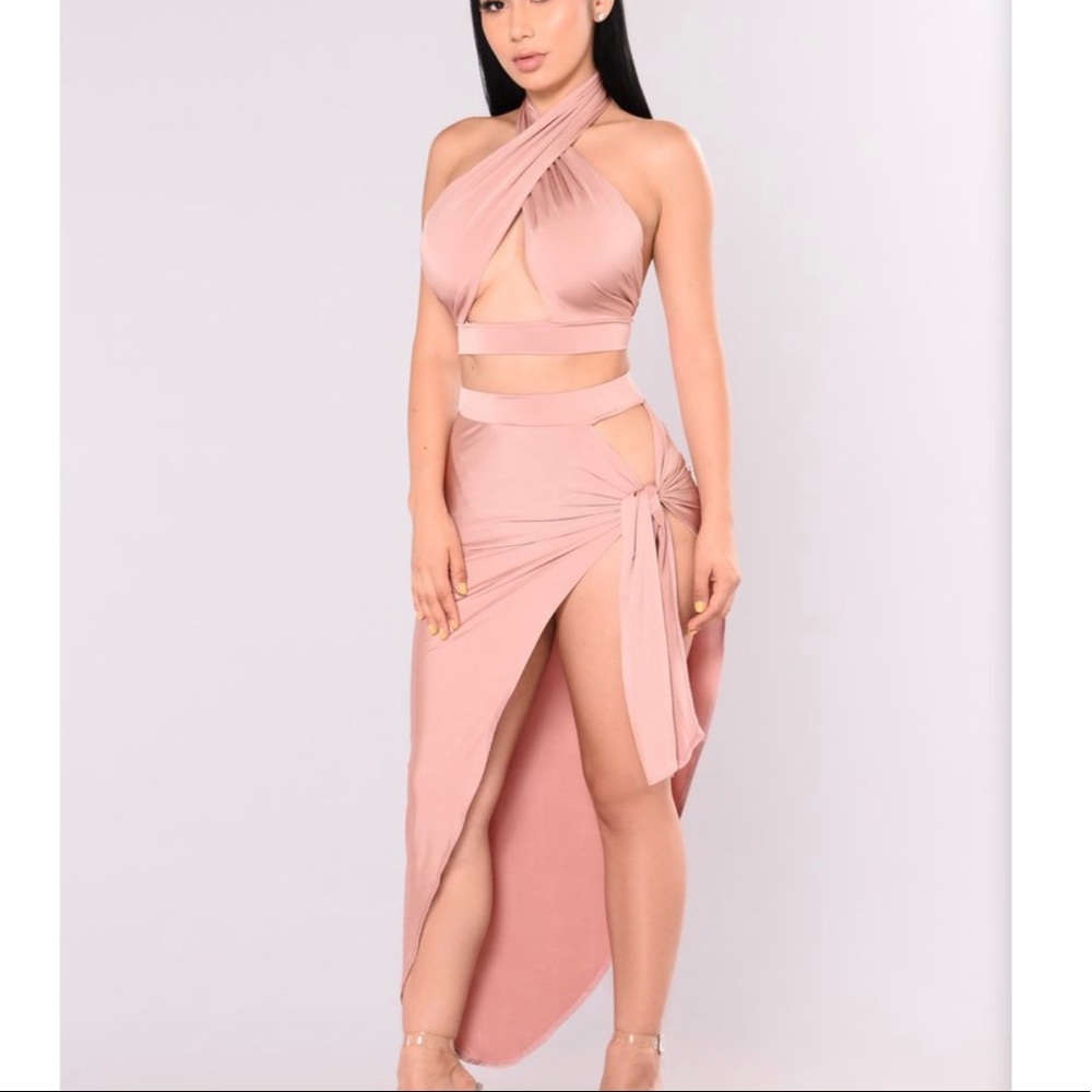 Rose Gold Crop Top & Skirt Set